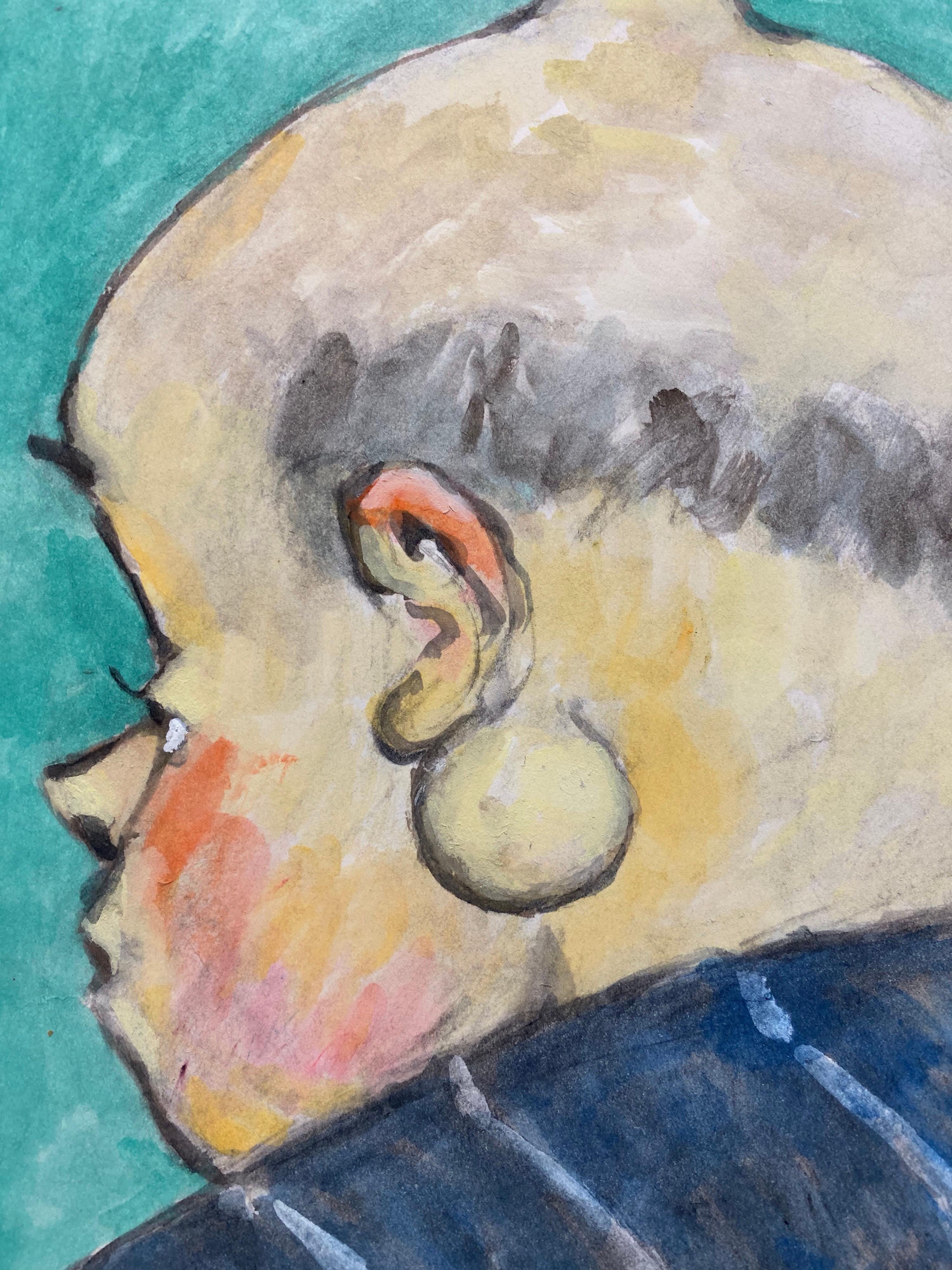 Portrait de dos de tête d'homme barbu des années 1960 - Caricature française Bon état - En vente à Cirencester, GB