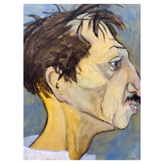 1960er Jahre Französisches Porträt Brunette-Mann, Seitenprofil, Karikatur