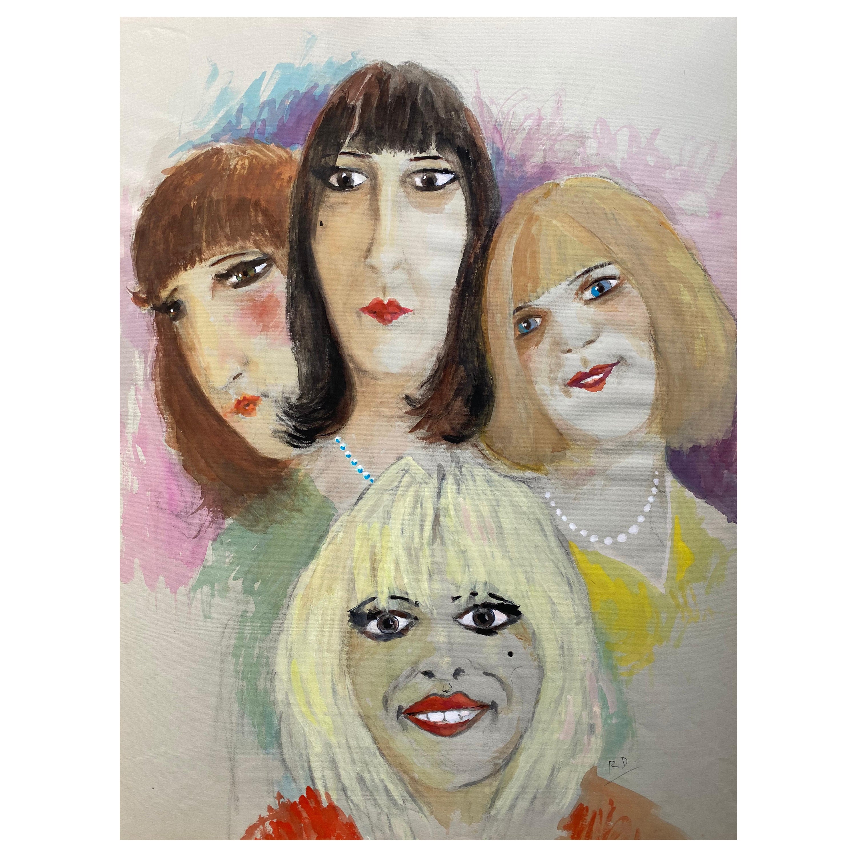 1960's French Portrait Four Lady Caricatures