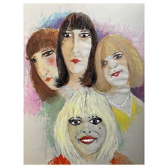 1960's French Portrait Four Lady Caricatures