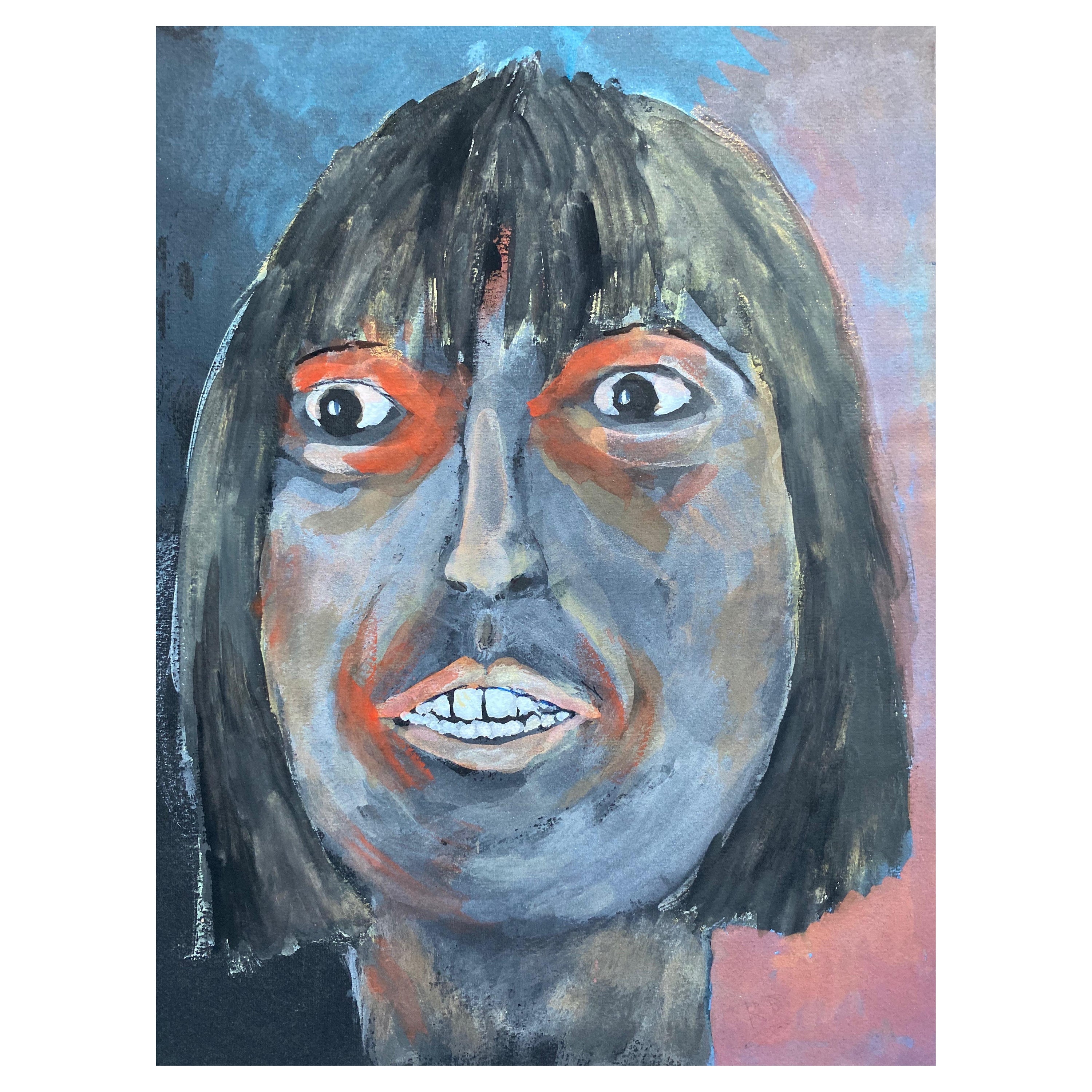 Französisches Porträt Intense Close Up Face of Woman aus den 1960er Jahren – Karikatur