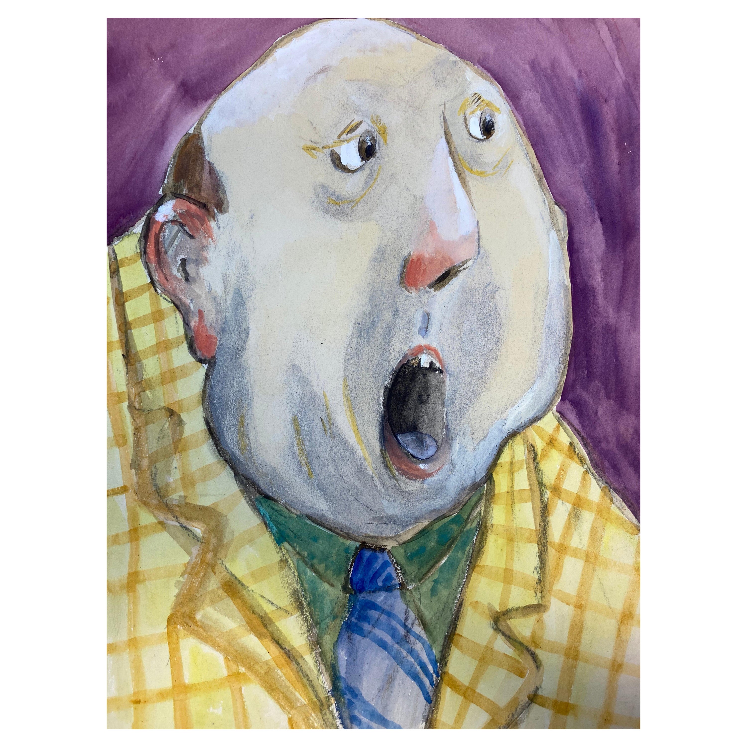 1960er Jahre Französisches Porträt Jaw Dropped Man Caricature