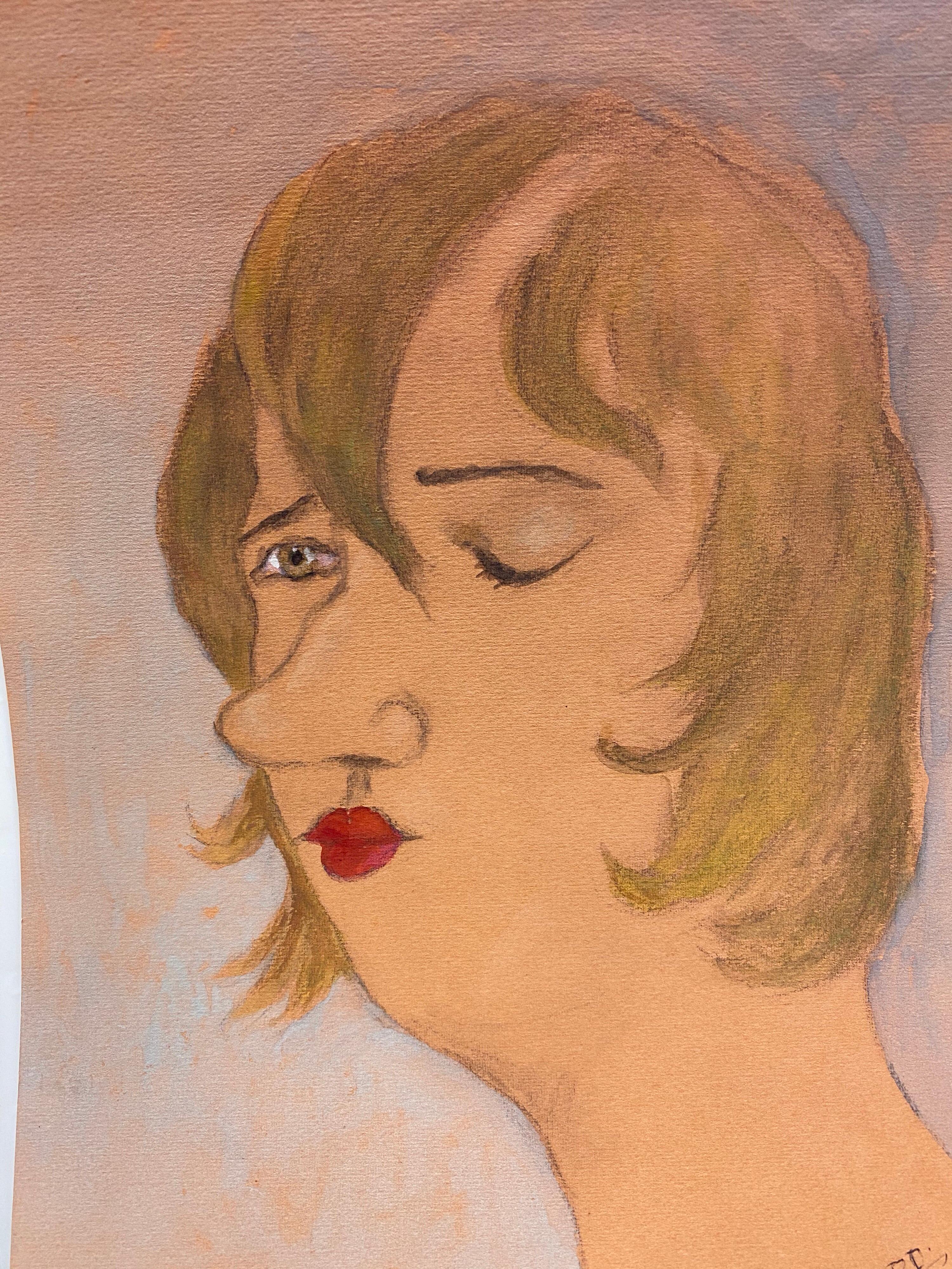 Portrait français des années 1960 d'une femme avec un œil fermé en vente 1