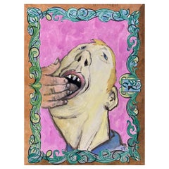 Französischer Porträtmann aus den 1960er Jahren mit Fingern in seinem Mouth Caricature