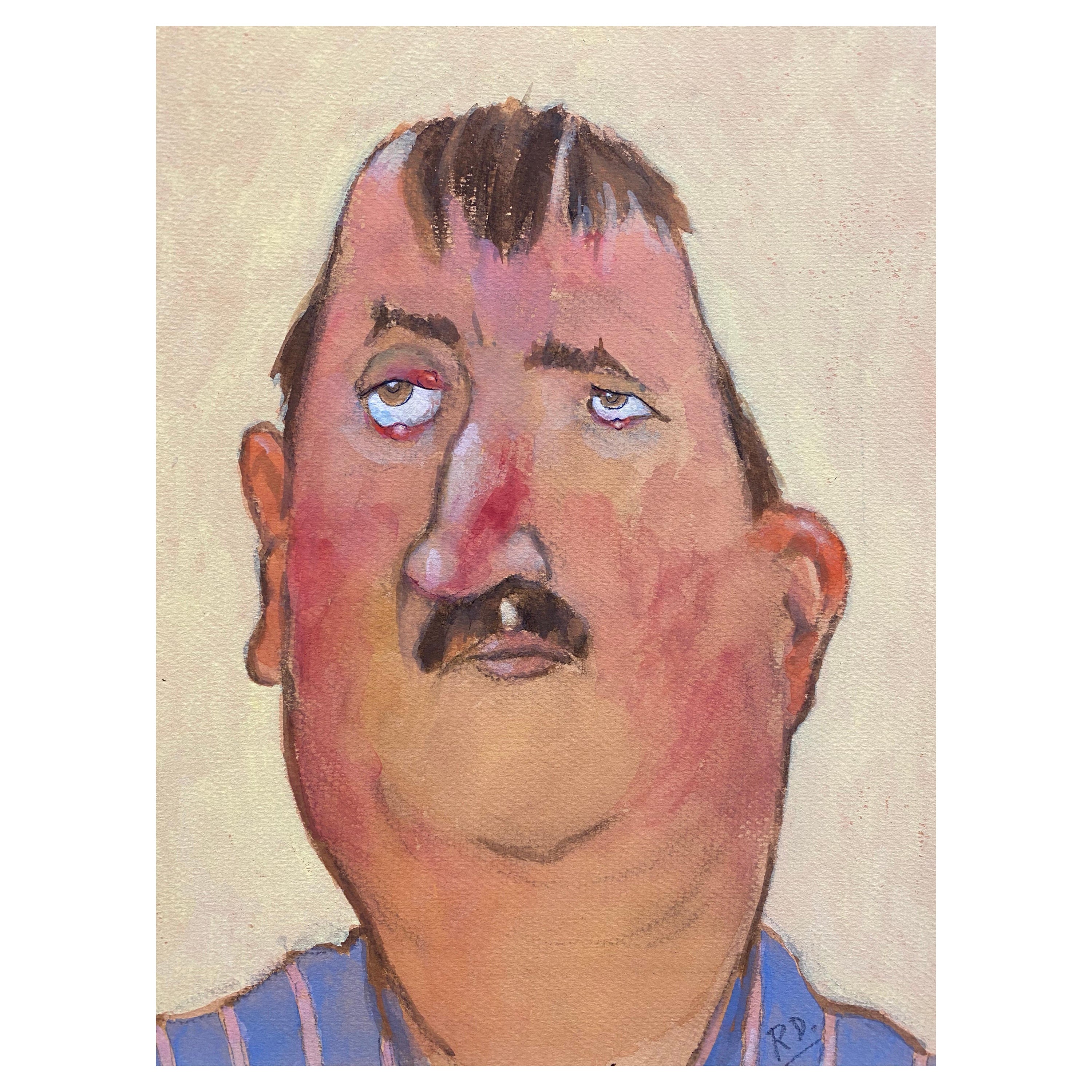Französischer Porträtmann aus den 1960er Jahren mit roter Nosecaricature