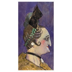 Portrait de femme théâtrale élégant de style français des années 1960, avec portrait