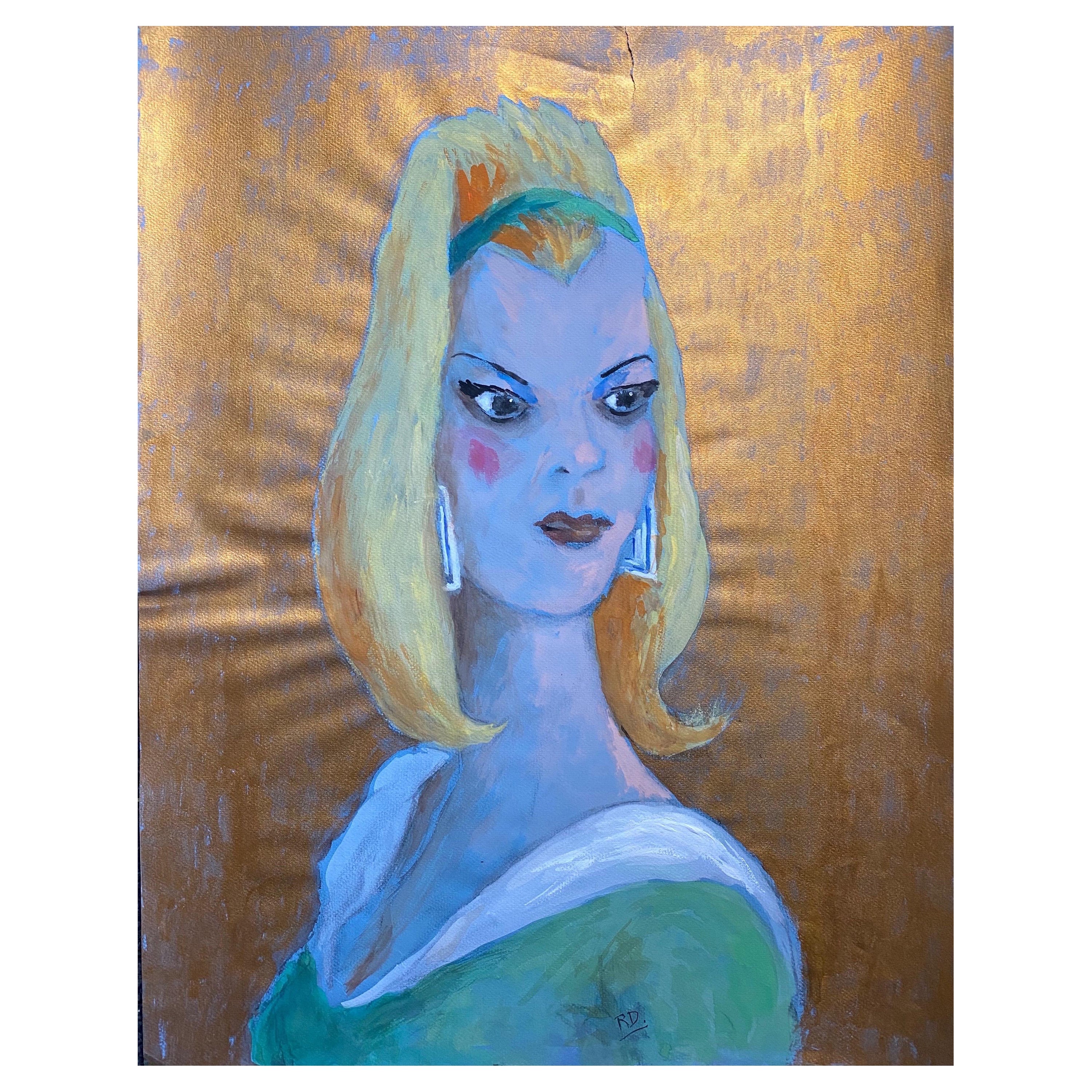 Französisches Porträt, stilvolles Karikatur-Mode-Model einer jungen Dame, 1960er Jahre