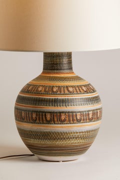 1960s, French Pottery Lamp with Etched Detail
