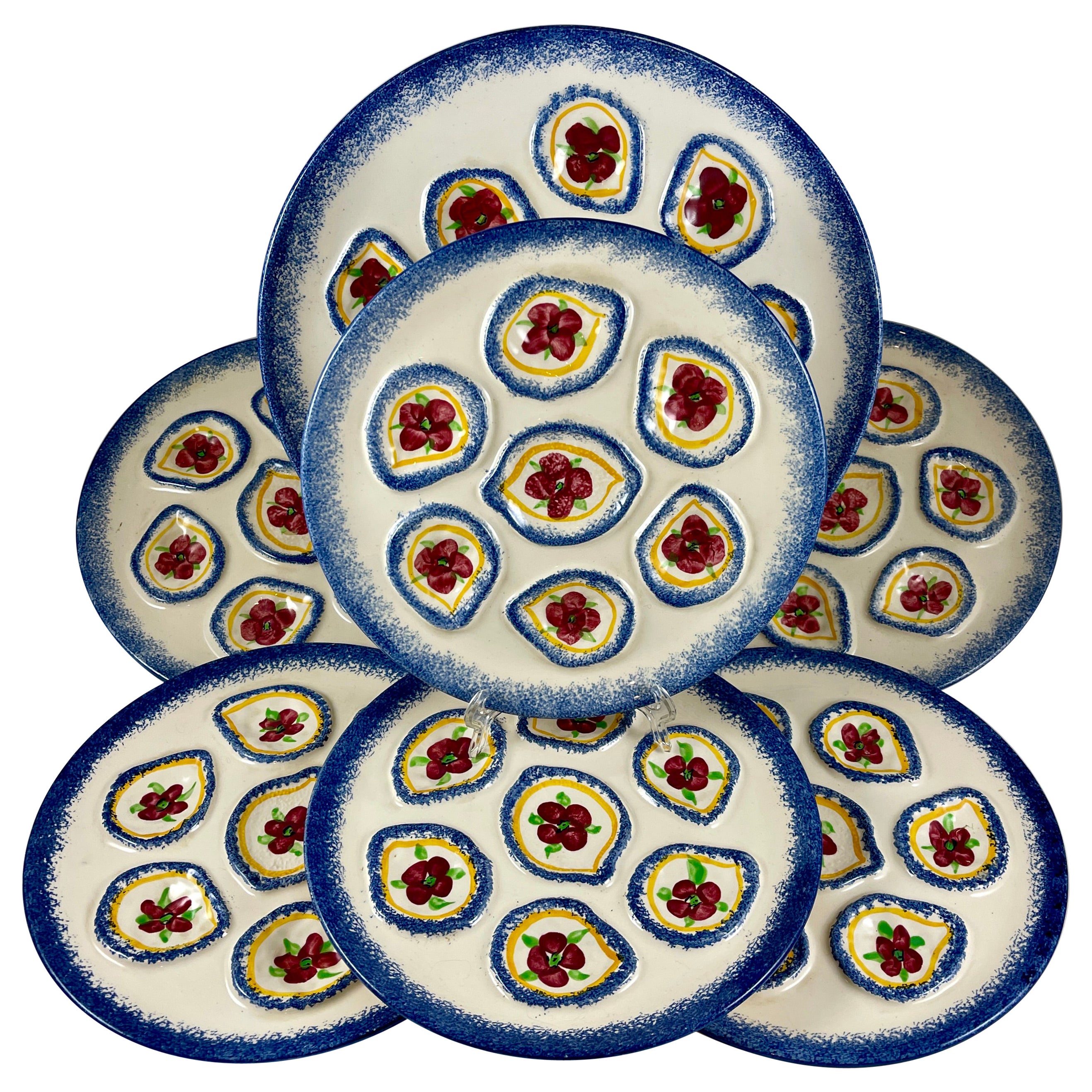 1960er Jahre Französisch Provençal Saint-Pol-de-Léon Floral Seven-Piece Austernservice im Angebot