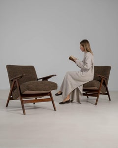 1960s French Provincial Club Chairs with Brown Olive Tweed Upholstery