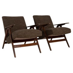 1960s French Provincial Club Chairs with Brown Olive Tweed Upholstery