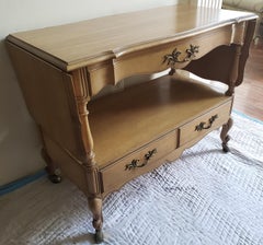 1960s French Provincial Drop Leaves Bar Cart Buffet Server w/ Silverware Drawers