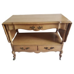 1960s French Provincial Drop Leaves Bar Cart Buffet Server w/ Silverware Drawers