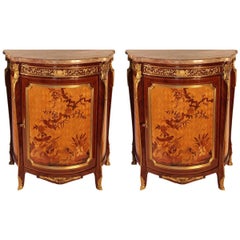 1960s French Provincial Fruitwood and Marble Demilune Cabinets