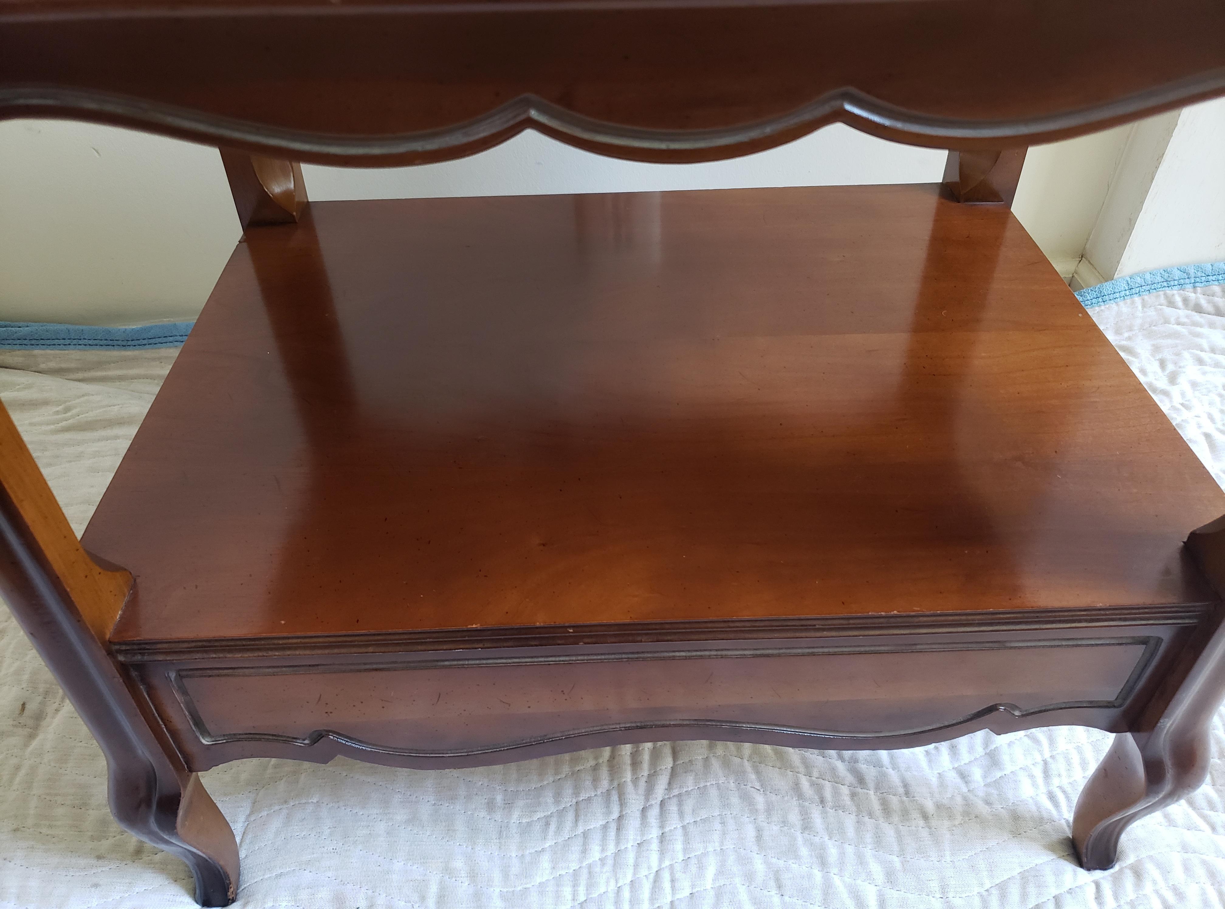 1960s French Provincial Side Tables with Leather and Stinciling Top, a Pair For Sale 2