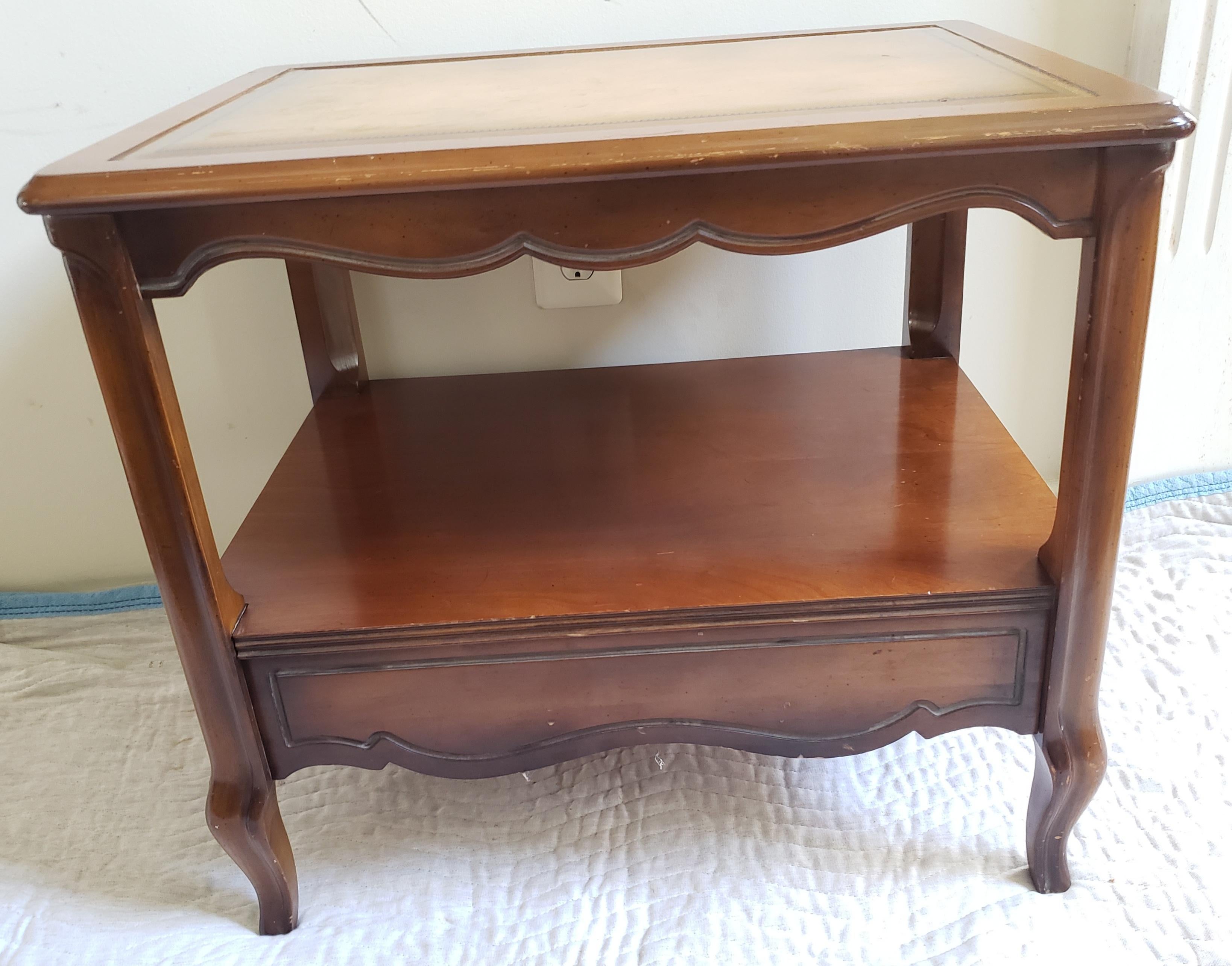 Woodwork 1960s French Provincial Side Tables with Leather and Stinciling Top, a Pair For Sale