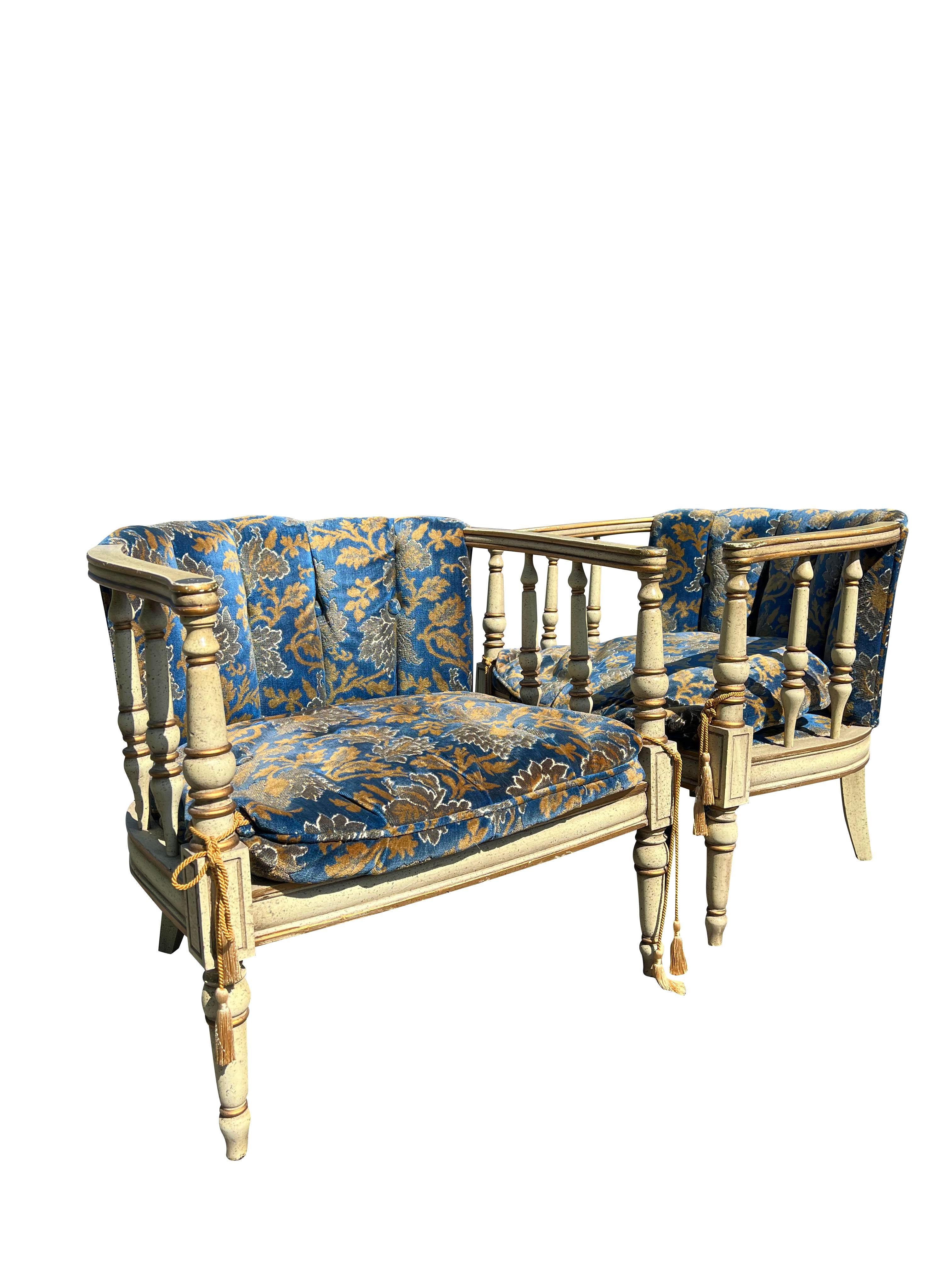 Fabric 1960s French Provincial Style Vintage Lounge Chairs a Pair