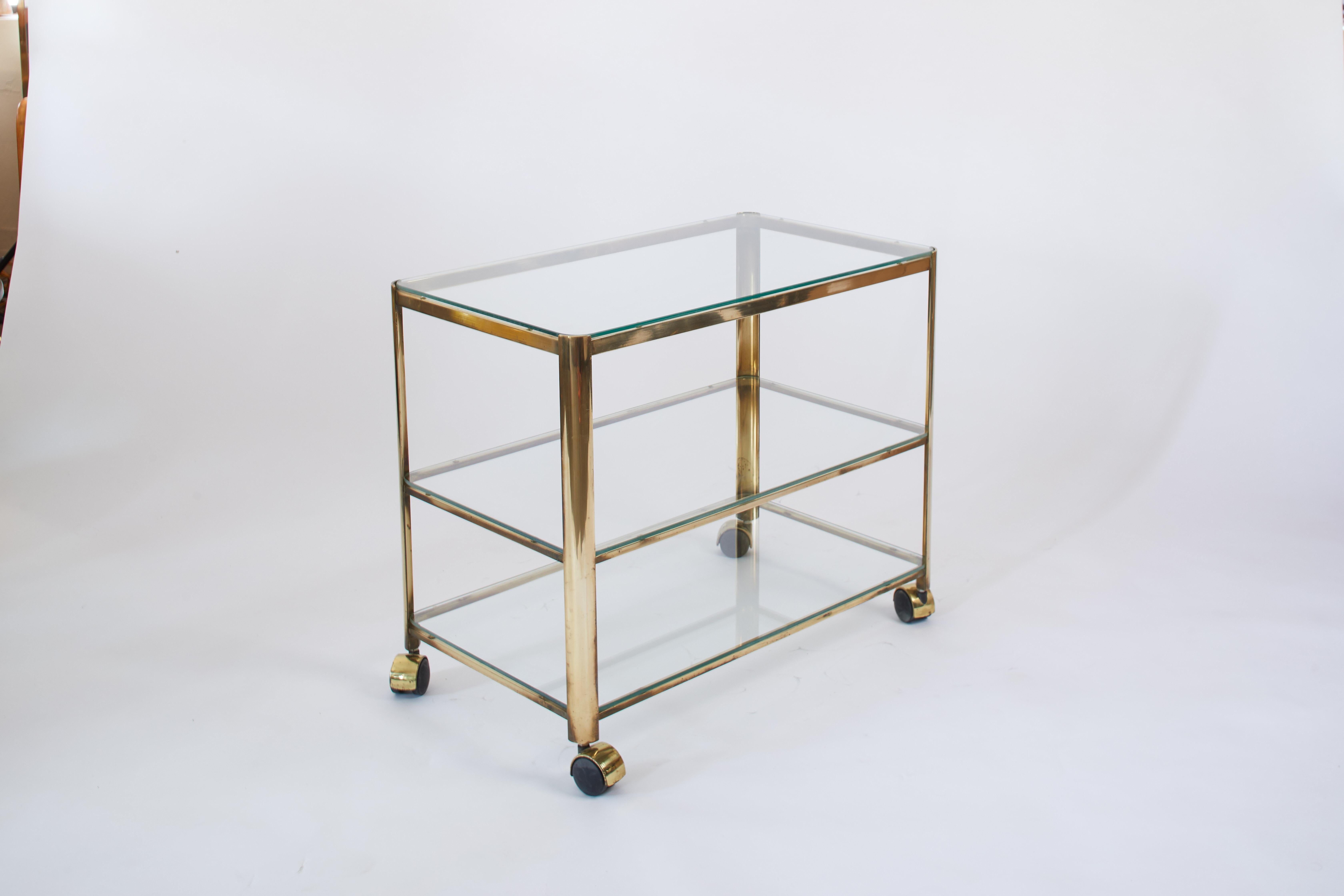 Mid-20th Century 1960s French Quinet Bronze and Smoked Glass Bar Cart