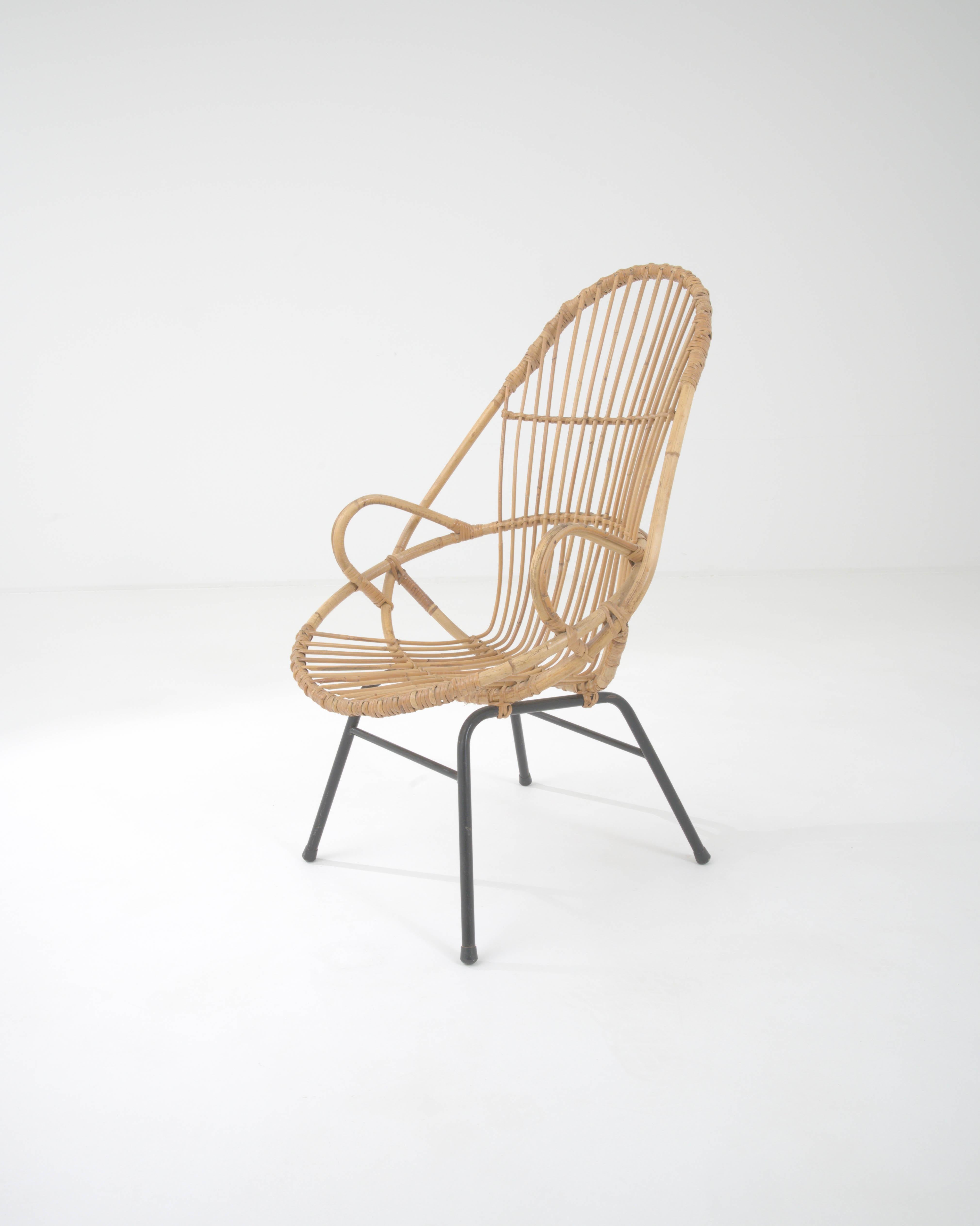1960s French Rattan and Metal Armchair 5