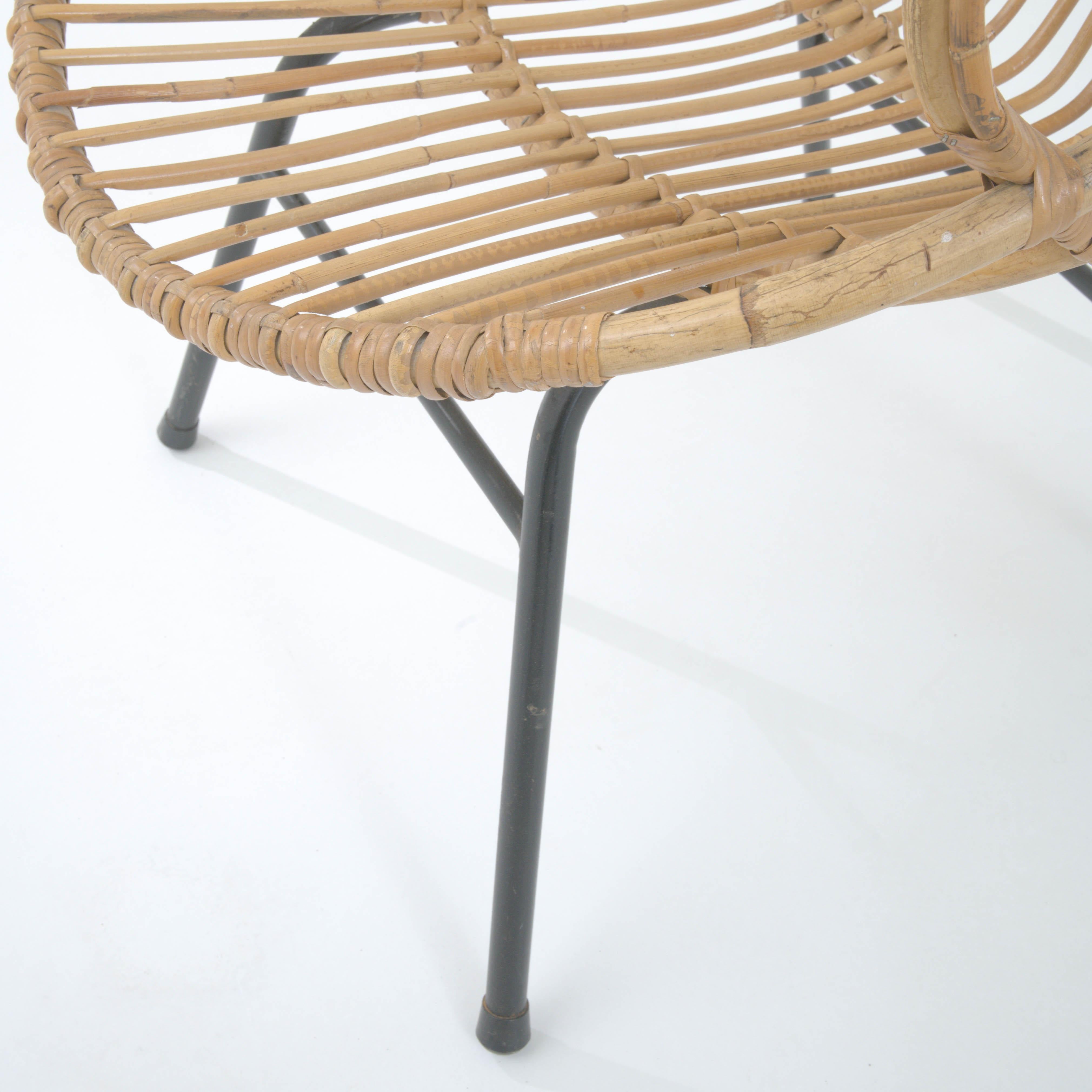 1960s French Rattan and Metal Armchair 9