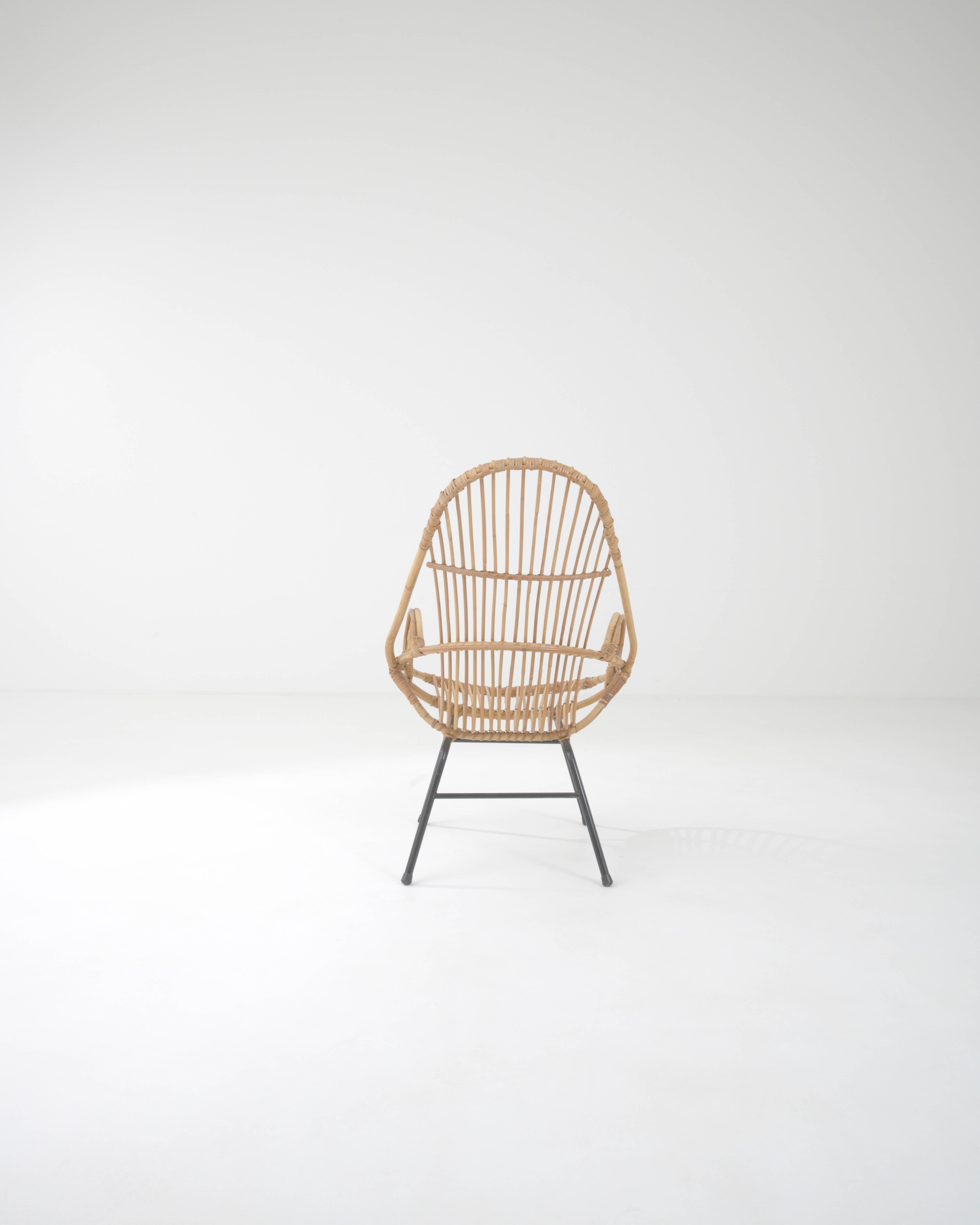Mid-20th Century 1960s French Rattan and Metal Armchair