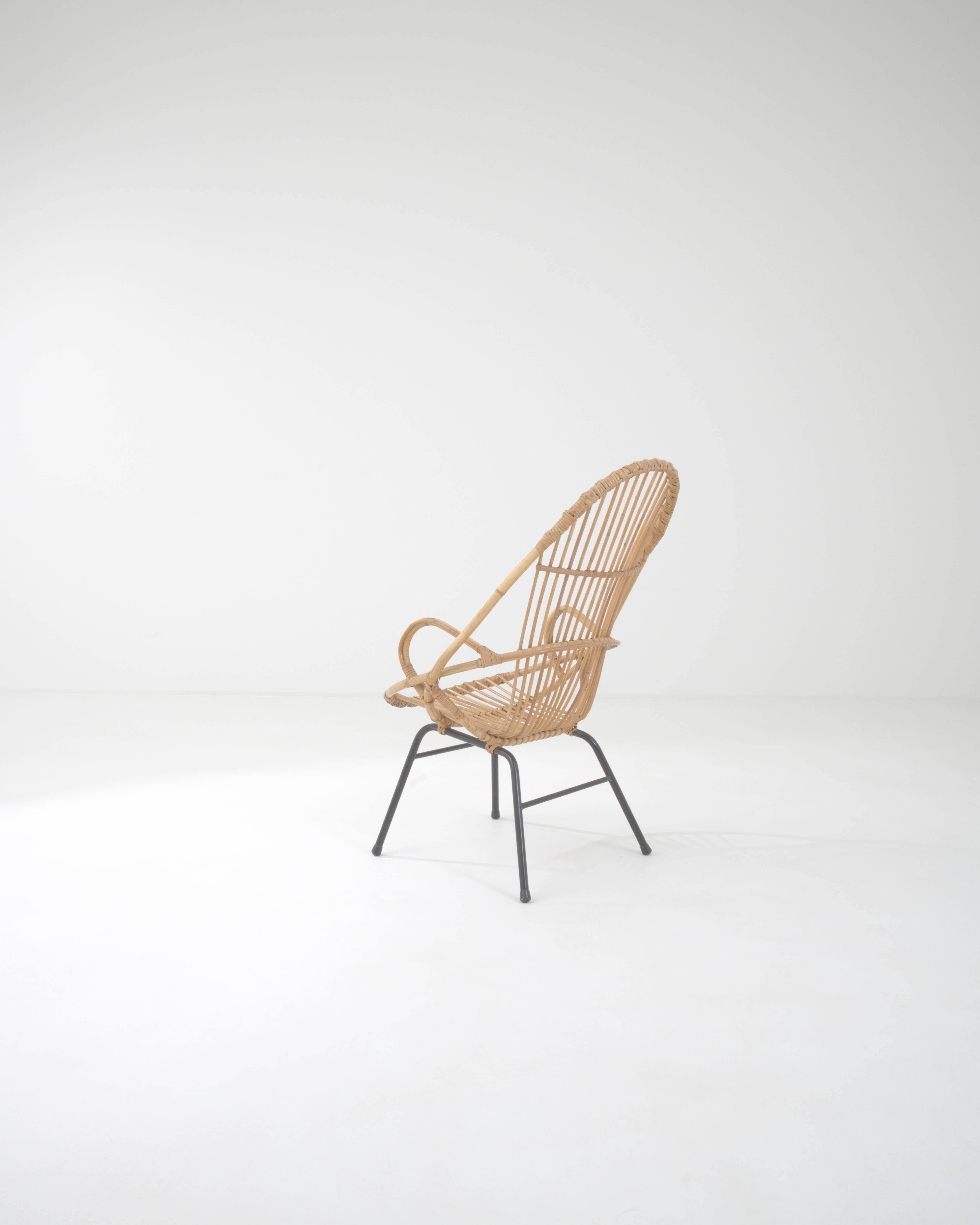 1960s French Rattan and Metal Armchair 1