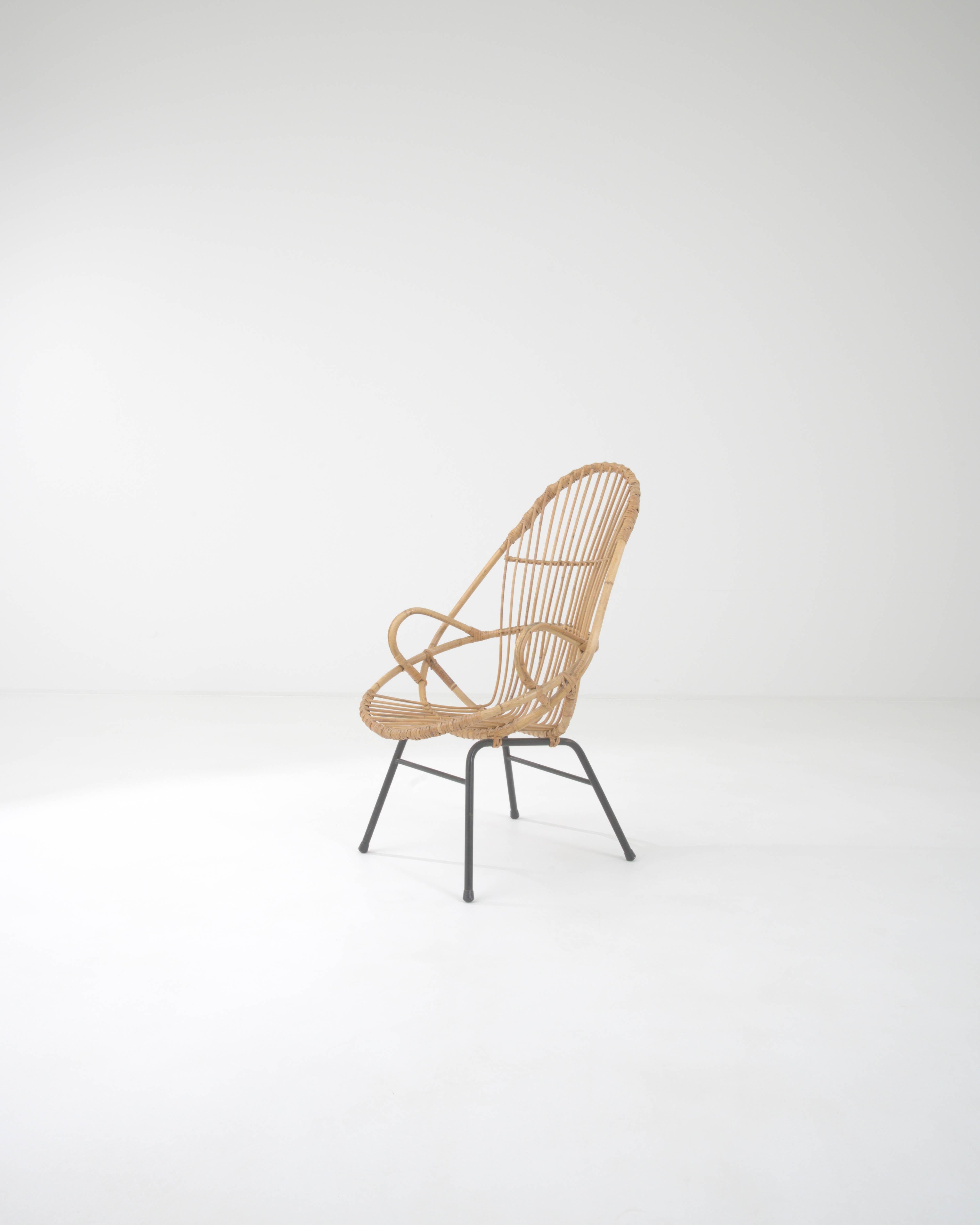 1960s French Rattan and Metal Armchair 4