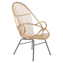 1960s French Rattan and Metal Armchair
