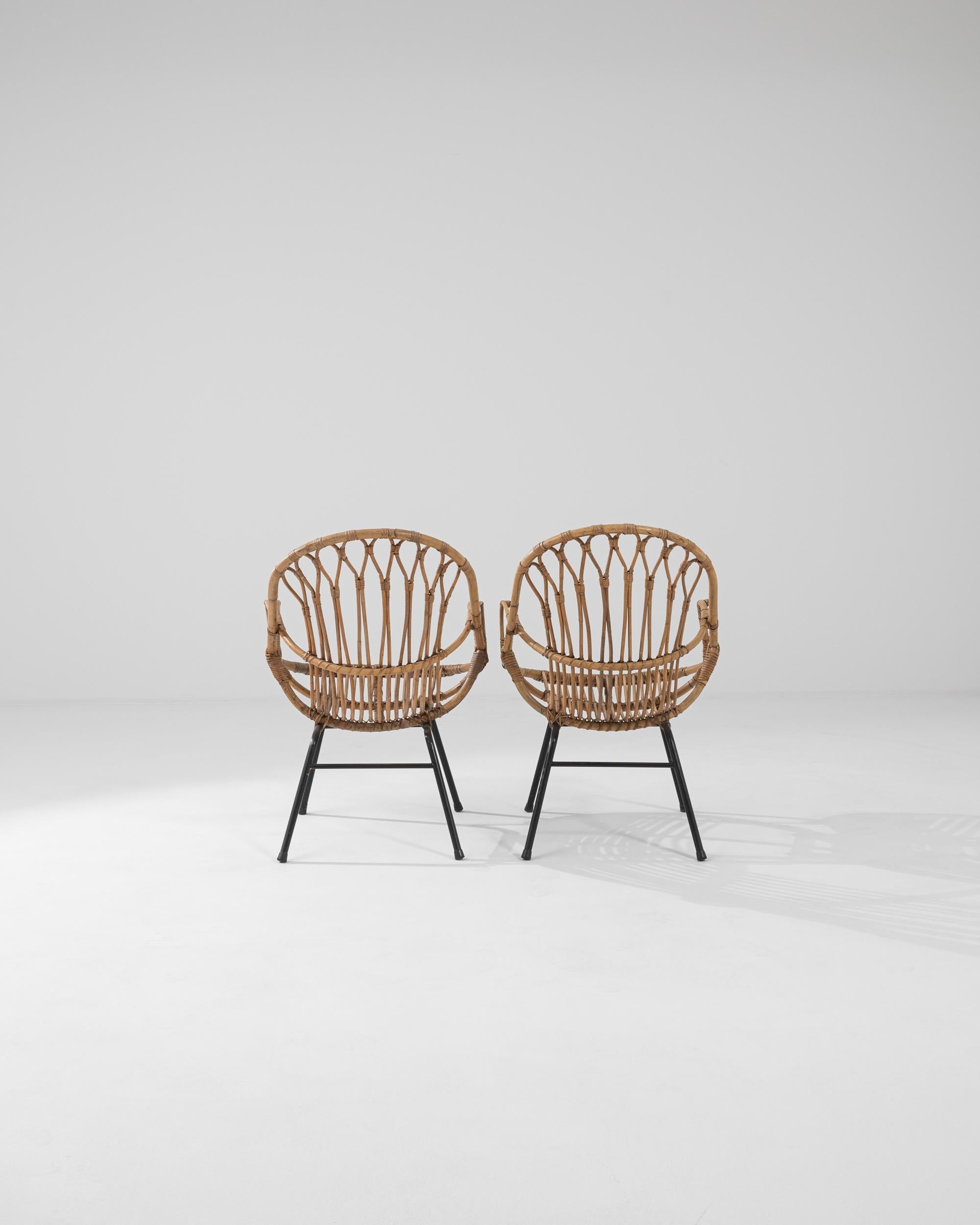 1960s French Rattan and Metal Armchairs, a Pair For Sale 2