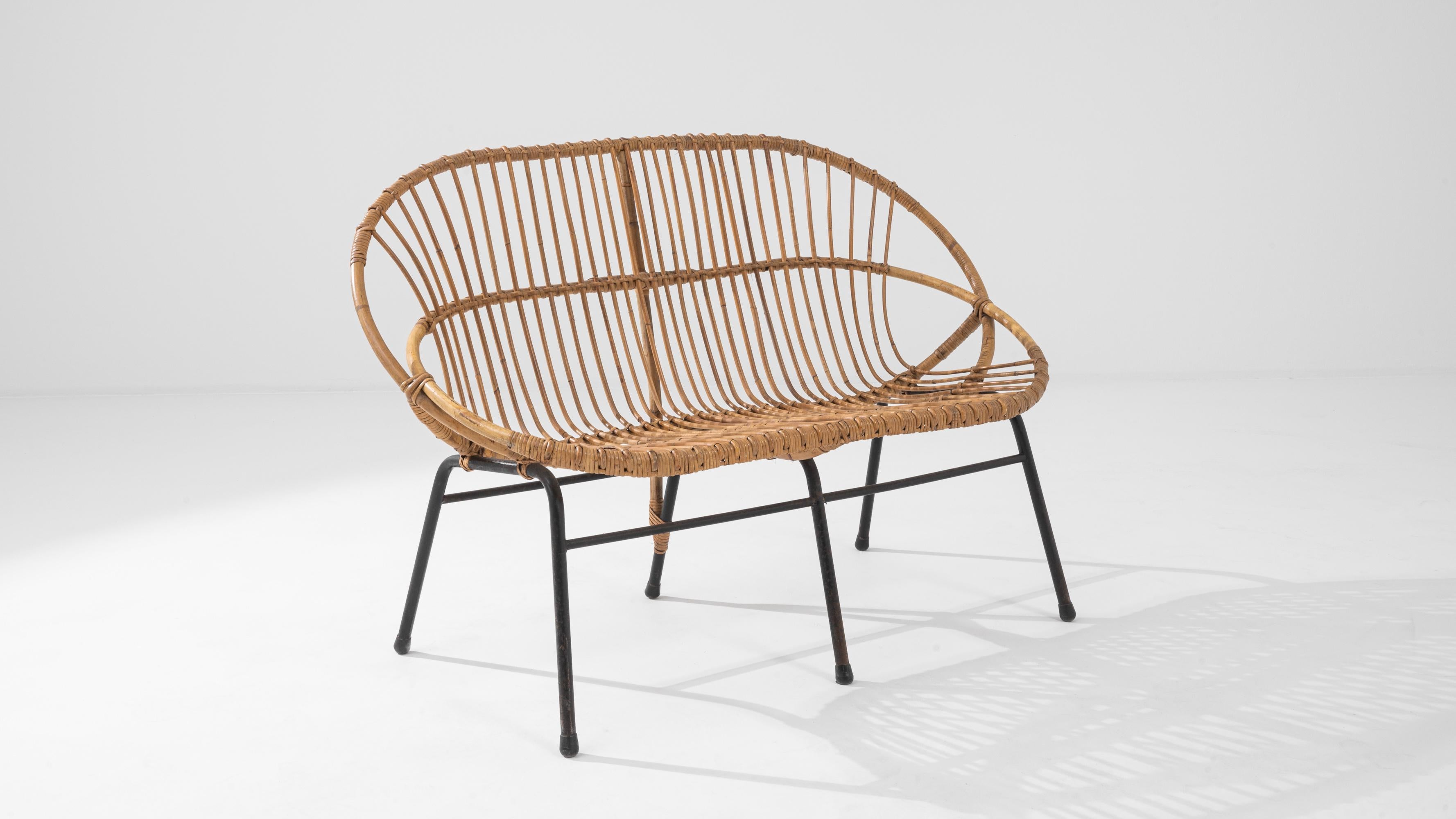 1960s French Rattan and Metal Settee 5