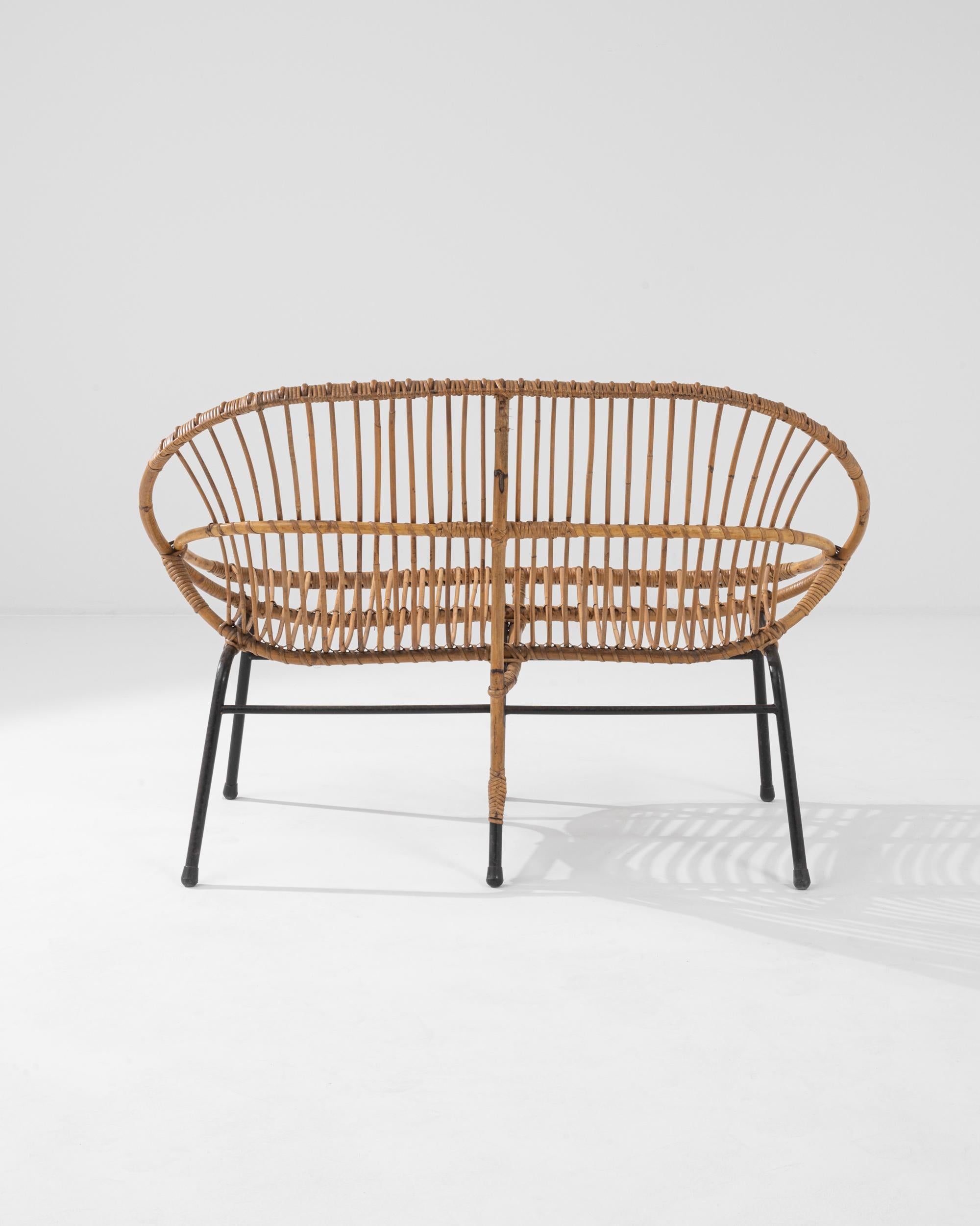 20th Century 1960s French Rattan and Metal Settee