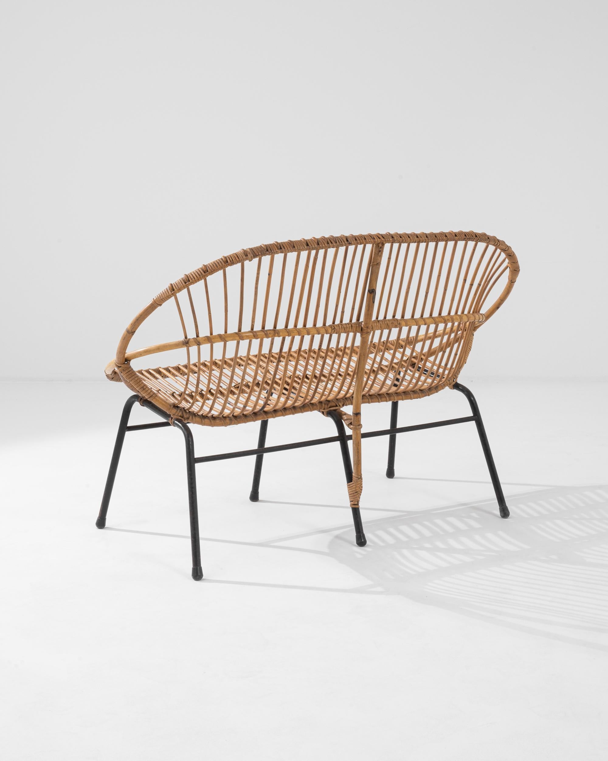 1960s French Rattan and Metal Settee 1