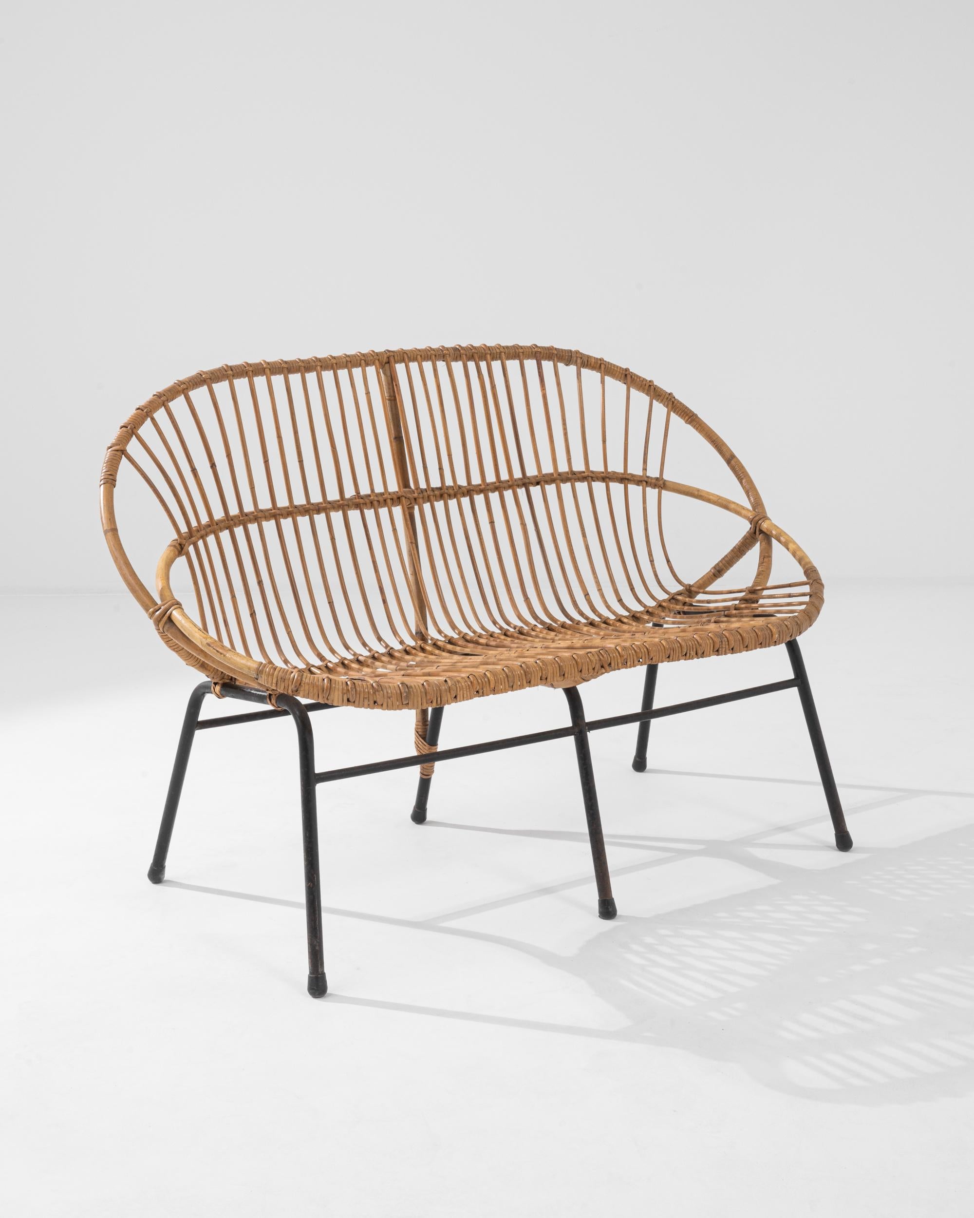 1960s French Rattan and Metal Settee 4