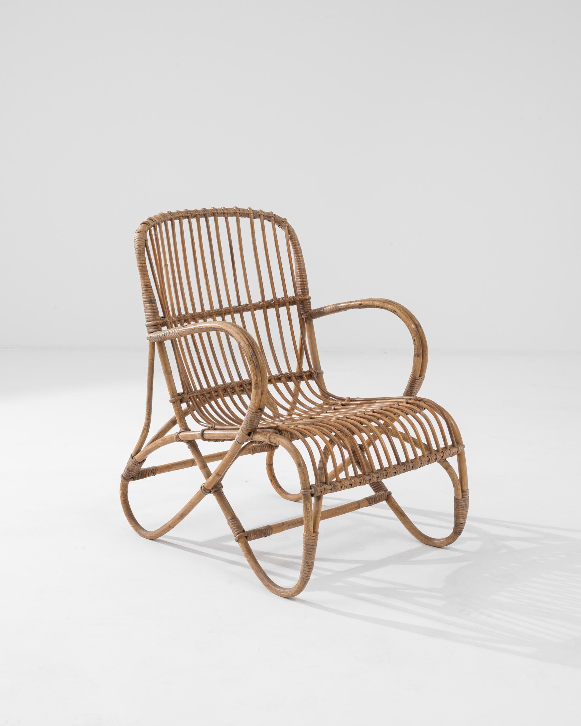 Mid-Century Modern 1960s French Rattan Armchair For Sale