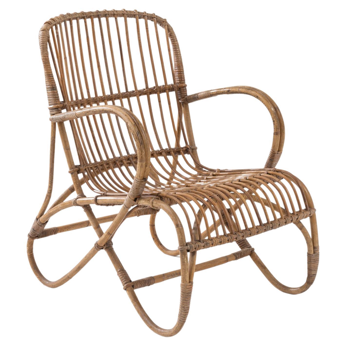 1960s French Rattan Armchair For Sale