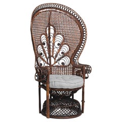 1960s French Rattan Armchair with Upholstered Seat