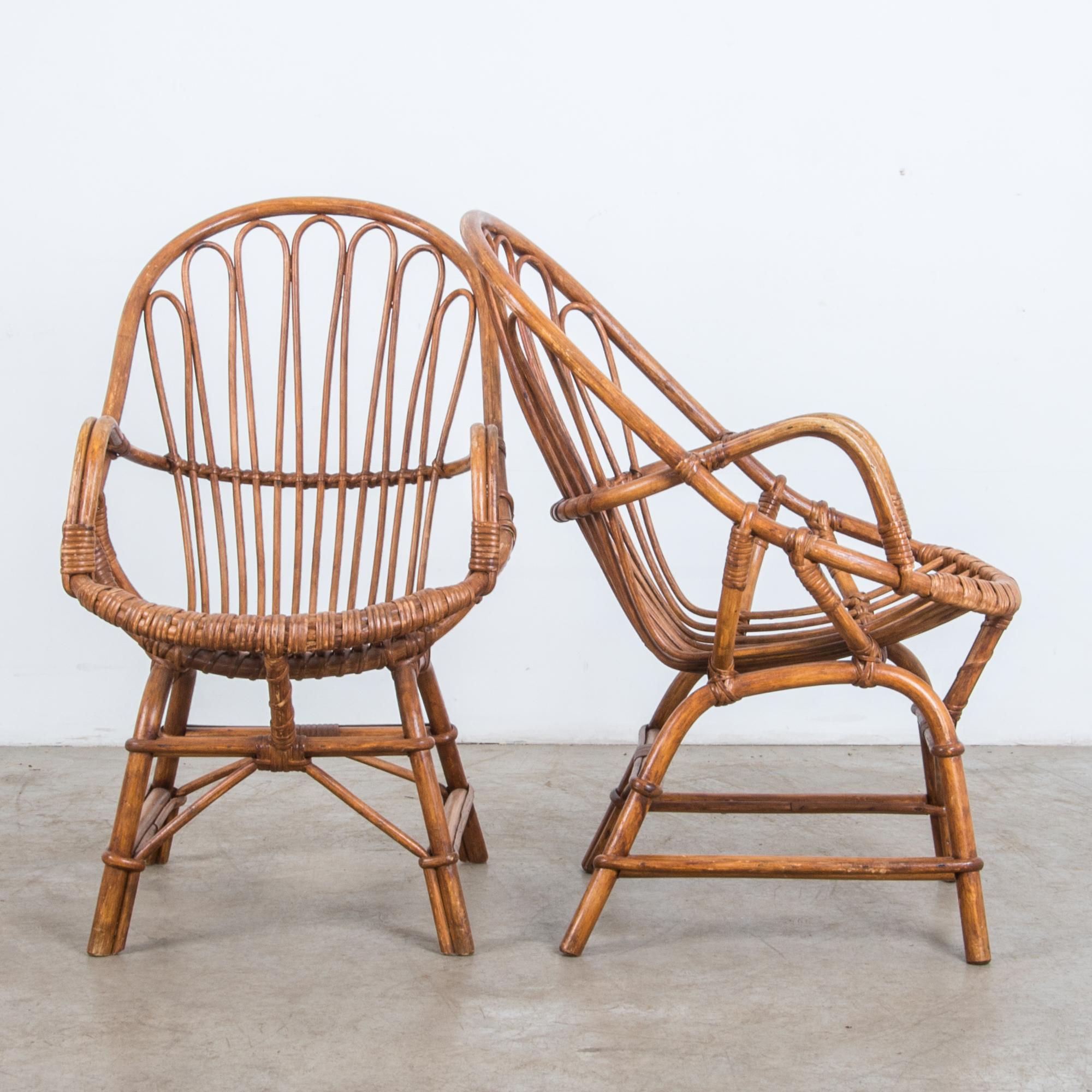 Bohemian 1960s French Rattan Armchairs, a Pair