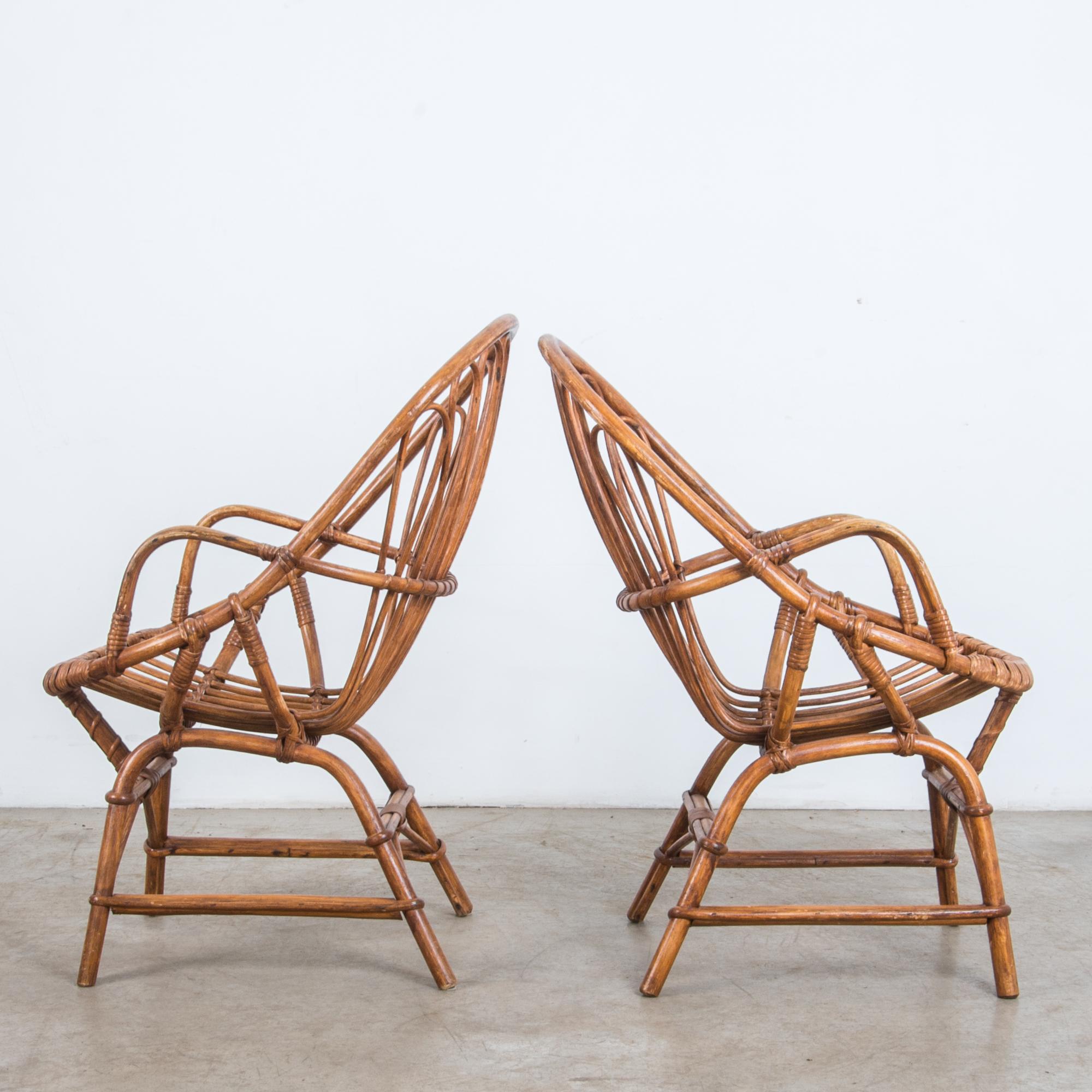 1960s French Rattan Armchairs, a Pair In Good Condition In High Point, NC