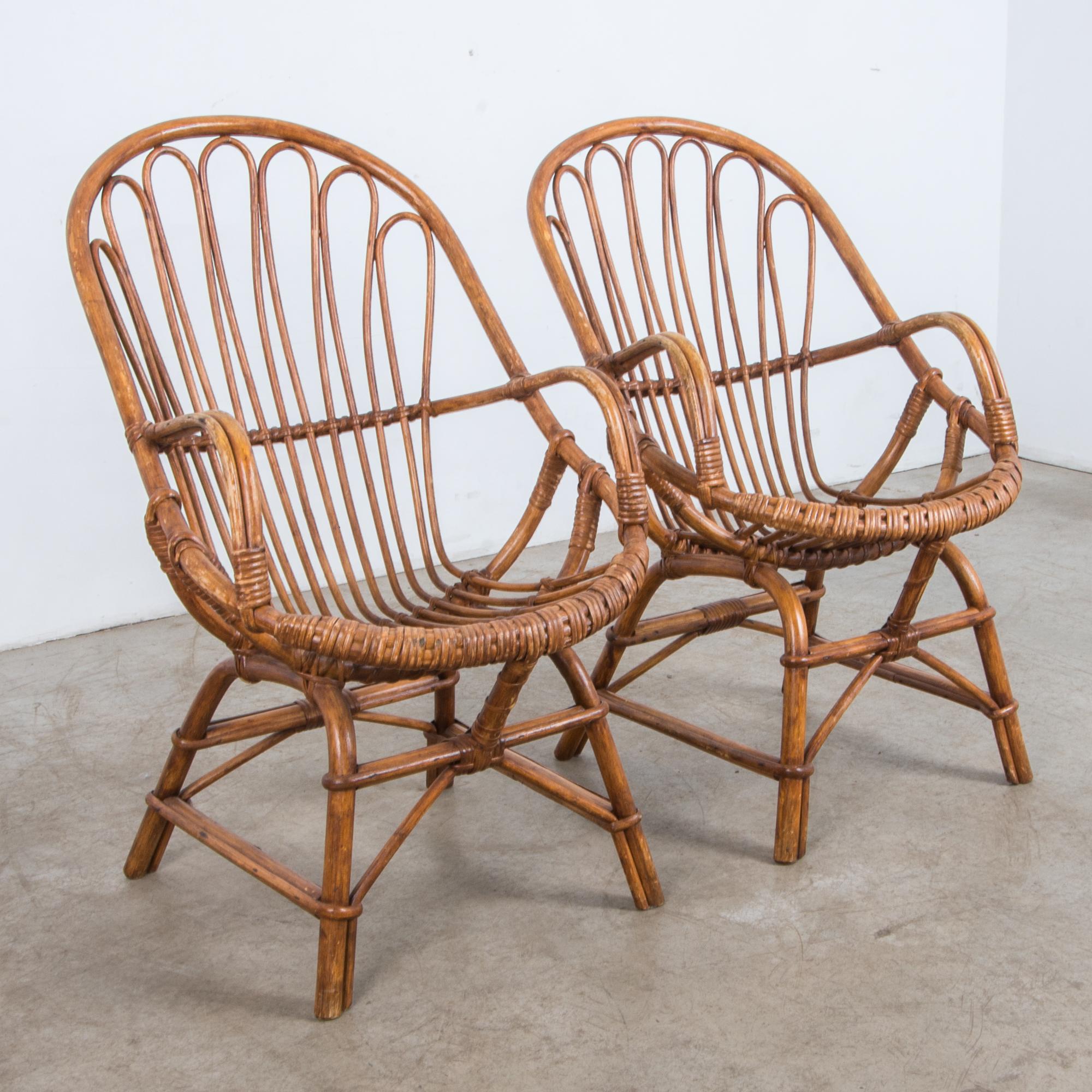1960s French Rattan Armchairs, a Pair 2