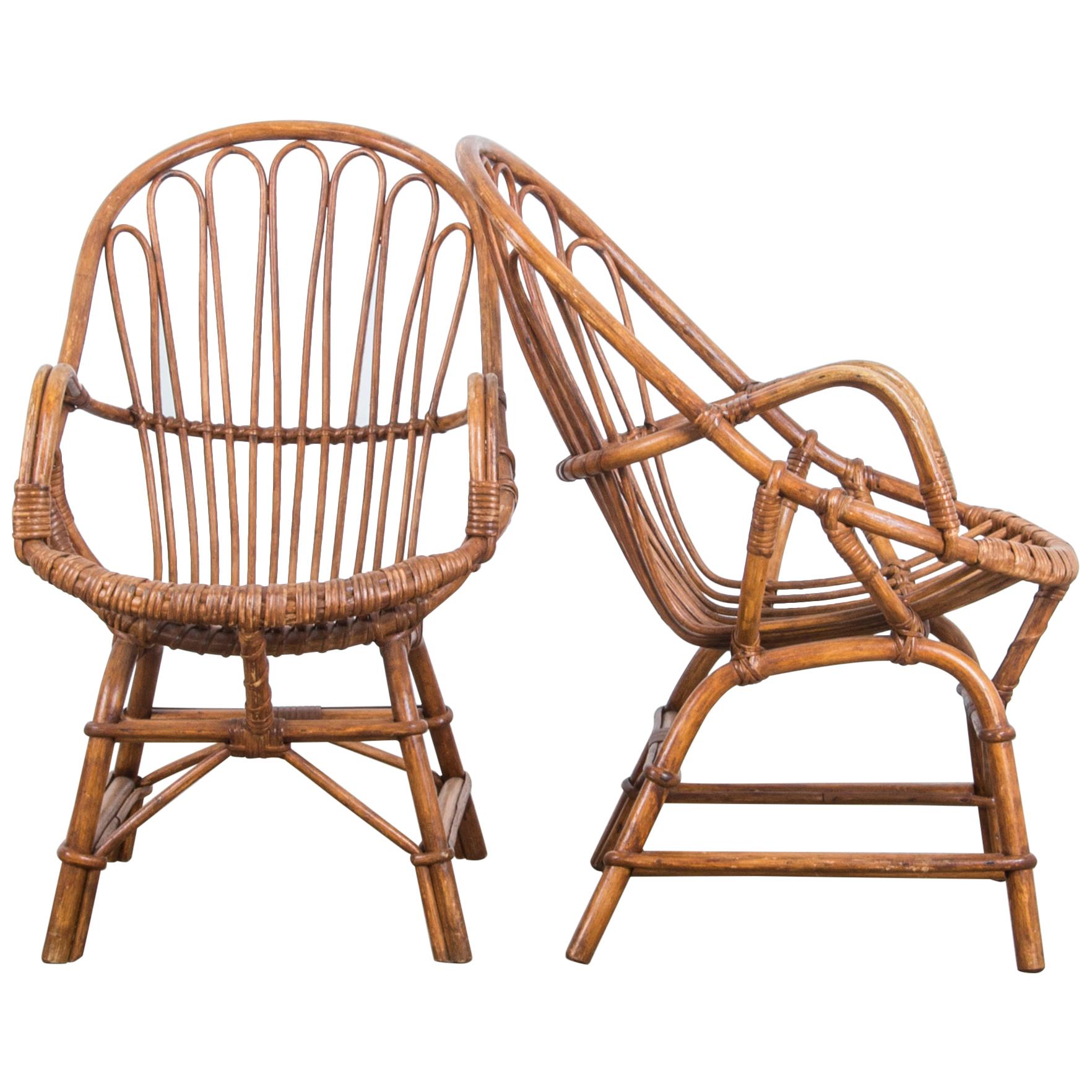 1960s French Rattan Armchairs, a Pair