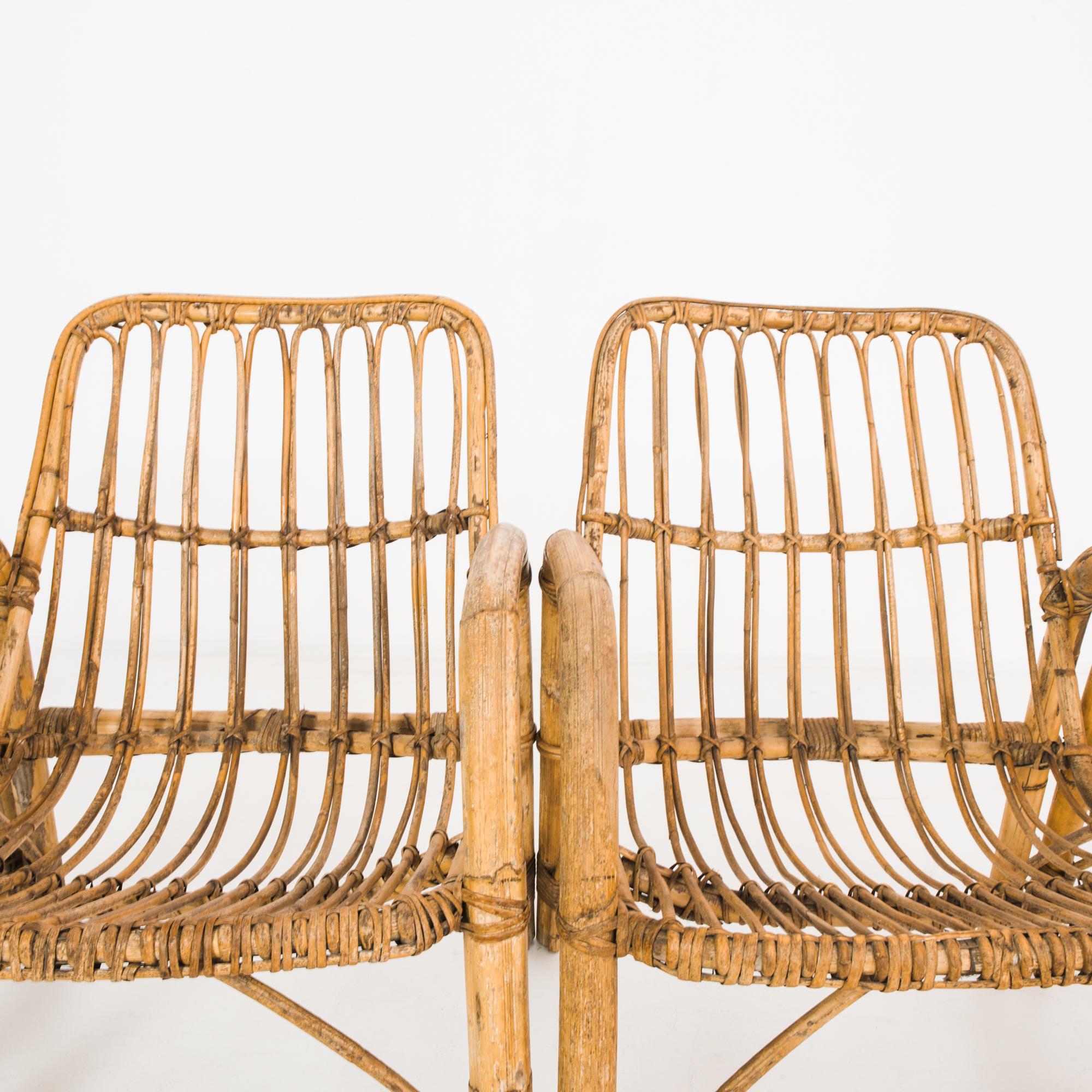 Mid-20th Century 1960s French Rattan Armchairs, Set of Four