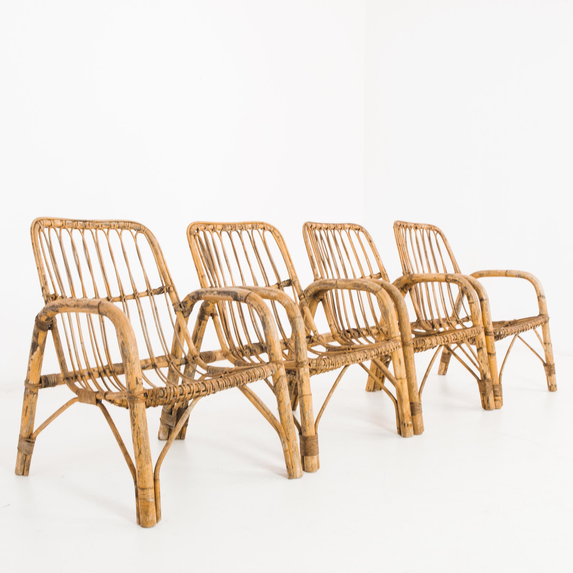 1960s French Rattan Armchairs, Set of Four 1