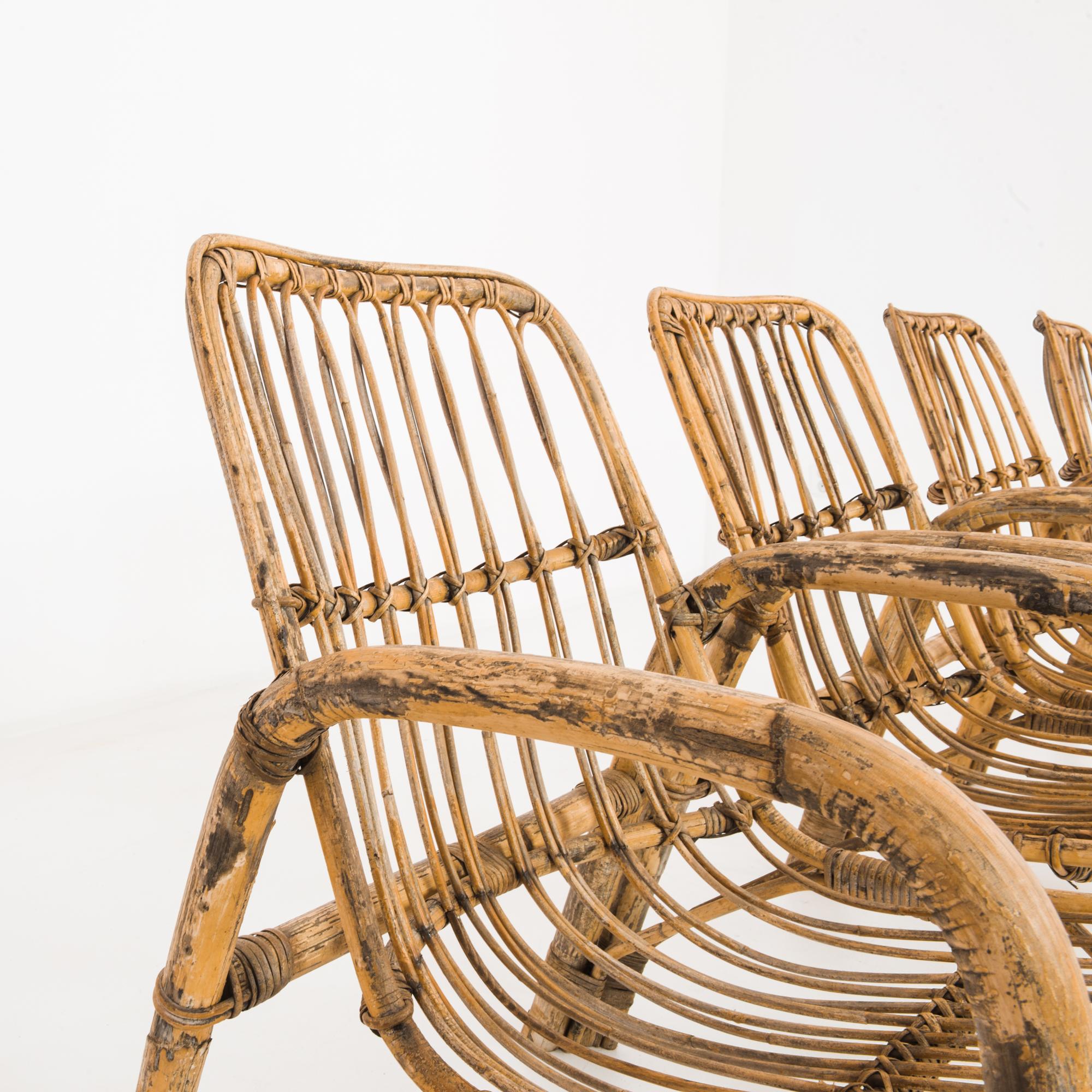 1960s French Rattan Armchairs, Set of Four 2