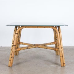 1960s French Rattan and Black Glass Square Coffee Table