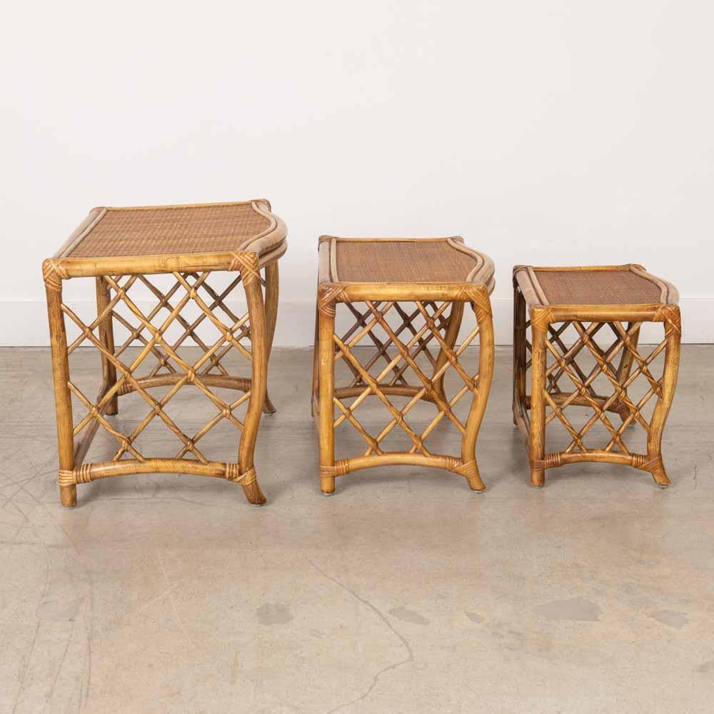 1960s French Rattan Nesting Tables, Set of 3 For Sale 8