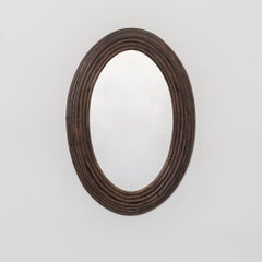 1960s French Rattan Oval Mirror