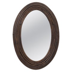 1960s French Rattan Oval Mirror