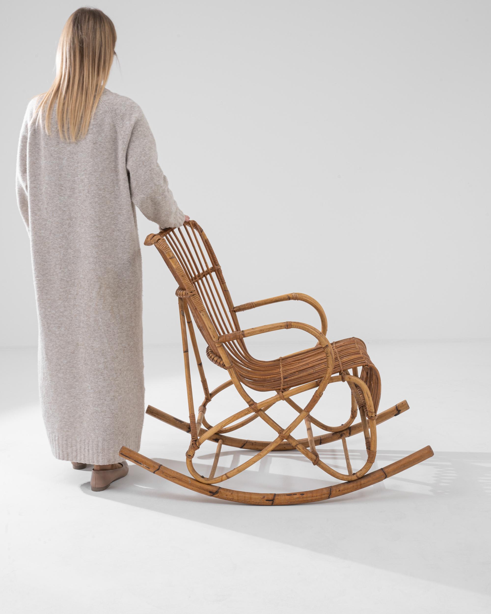 Mid-Century Modern 1960s French Rattan Rocking Chair