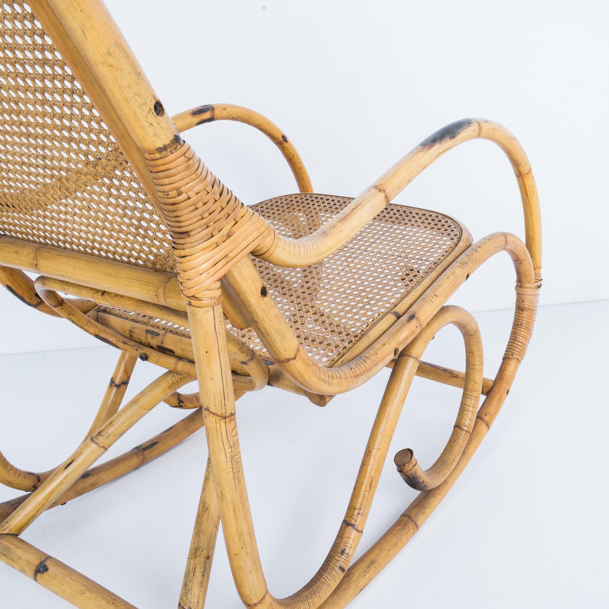Country 1960s French Rattan Rocking Chair