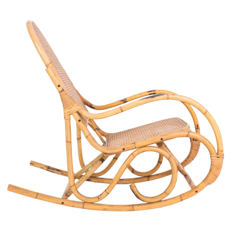 1960s French Rattan Rocking Chair For Sale at 1stDibs